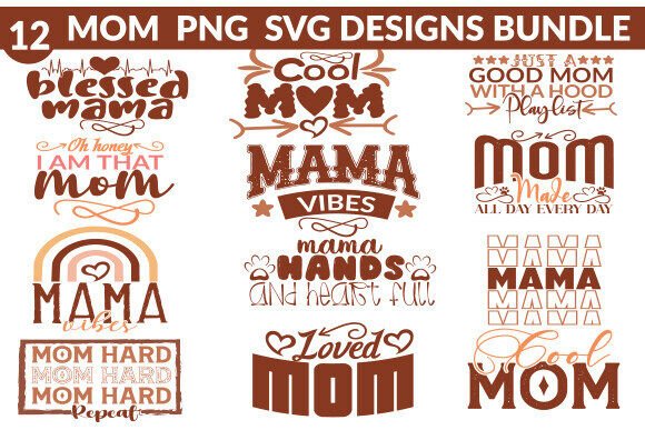 Cool Mom Funny PNG SVG Design Bundle for Crafts