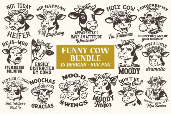 Fun Cow SVG Bundle – 15 Farm Animal Graphics