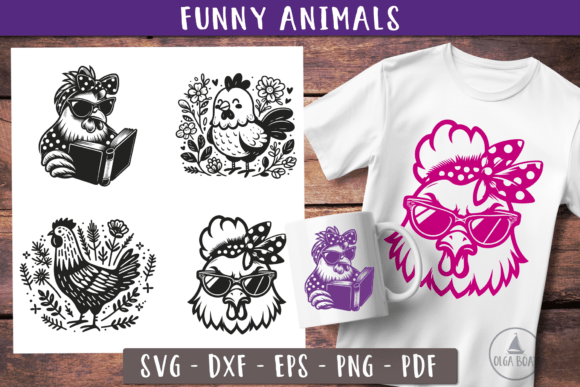 Funny Chicken Svg Farm Animals Graphics for Crafts