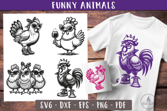 Funny Chickens Svg Farm Animals Graphics for Crafts