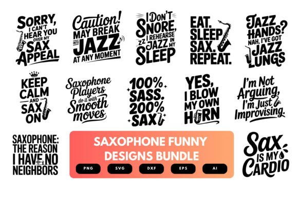 Funny Saxophone SVG Bundle Graphics for Crafts