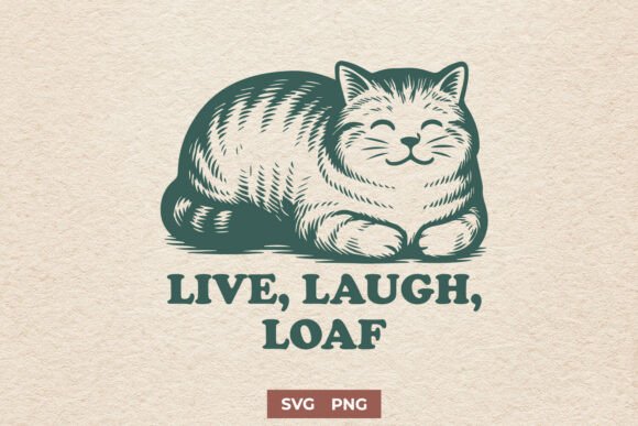 Live Laugh Loaf SVG – Funny Cozy Cat PNG for Crafts and Graphics